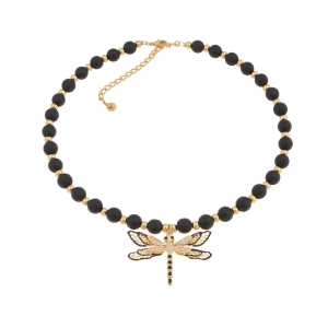 Onyx dragonfly necklace with enamel from the Mystical Moments collection (C22/WAŻ/22AU)