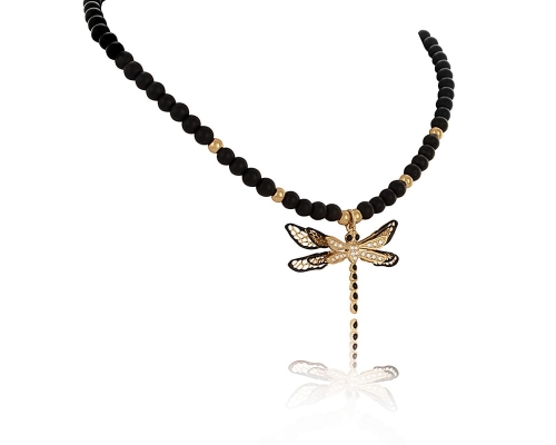 Dragonfly necklace with onyxes from the Mystical Moments collection (C22/WAŻ/18/1AU) - 37845_6726