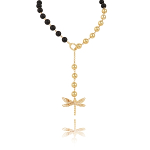 Necklace with dragonfly and onyxes (C22/WAŻ/24/1AU)