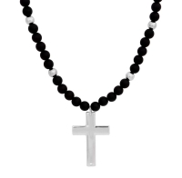 Naszyjnik onyks i krzyż Unisex (C21/KOR/12AG) - 33587_3947