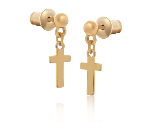 Gold-plated hanging cross earrings (P14732/1AU) - P14732_1.jpg