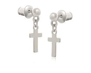 Silver-plated hanging cross earrings (P14732/1AG)