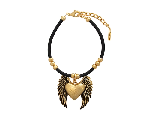 Rubber bracelet with heart pendant, with black and gold wings (B24/LAT/26/1AU) - b24_lat_26 (2).jpg