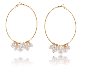 Circle Earrings with 6 cm Diameter, Adorned with Pearls (P24/WIO/55AU)