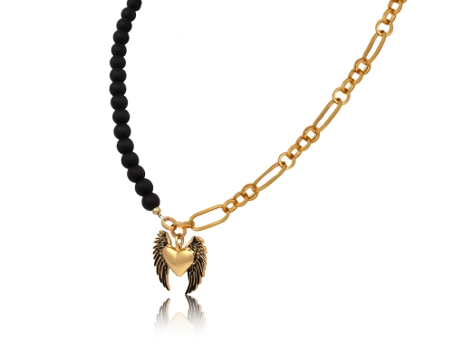 Black Necklace with Stones and Heart Pendant with Wings (C24/LAT/28/2AU) - c24_lat_28_2.jpg