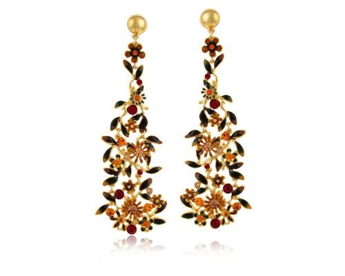 Pozłacane długie kolczyki z kwiatuszkami, ręcznie zdobione emalią i kryształkami Preciosa (P8157AU/1/K) - p8157AU_2_K.jpg