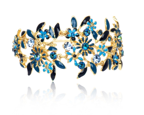 Bransoletka niebieskie kwiatuszki z kryształkami z kolekcji Blossom  (B8157AU/N) - b8157_n.jpg