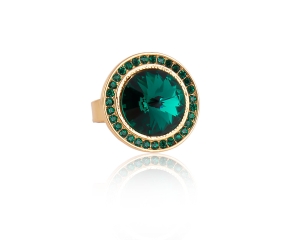 Adjustable ring with crystal Primero in Emerald color (R24/LAT/64/3AU)