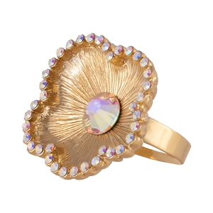 Pierścionek kwiat z opalizującymi kryształkami (R25/WIO/03AU)