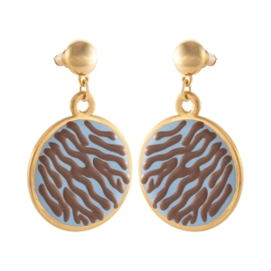 Kolczyki niebieskie plasterki w czekoladową zeberkę (P25/LAT/120/1AU)
