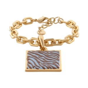 Bransoletka z  niebieską kwadratową zawieszką w czekoladową zeberkę (B25/LAT/121AU)