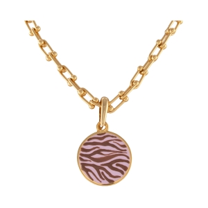Naszyjnik z różowym plasterkiem w czekoladową zeberkę (C25/LAT/134AU)