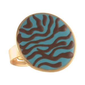 Pierścionek turkusowy plasterek w czekoladową zeberkę (R25/LAT/132AU)