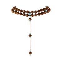 Choker z krawatką, z czekoladowych koralików, z dodatkiem satynowych, turkusowych pereł (C25/KOR/13AU) - c25_kor_13 (1).jpg