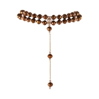 Choker z krawatką, z czekoladowych koralików, z dodatkiem satynowych, beżowych pereł (C25/KOR/13/1AU) - c25_kor_13_1.jpg