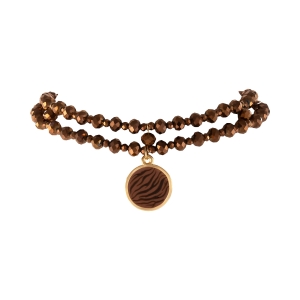 Czekoladowy choker z okrągłą zawieszką w zeberkę (C25/KOR/25AU)