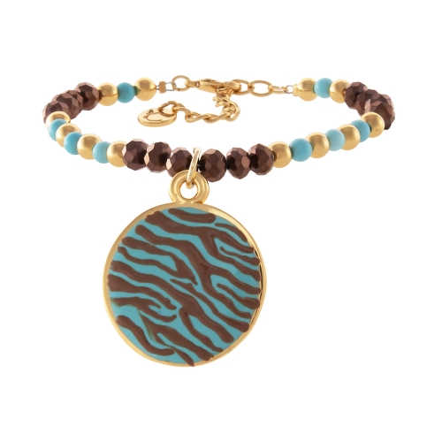 Bransoletka z czekoladowych koralików, turkusów i złotych kuleczek z zawieszką  w zeberkę (B25/LAT/155AU) - 15.1149.jpg