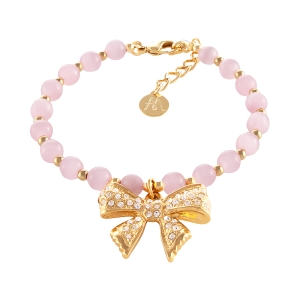 Bransoletka z różowych opali z kokardką zdobioną kryształkami Aria Princess Collection (B25/NUT/08AU)