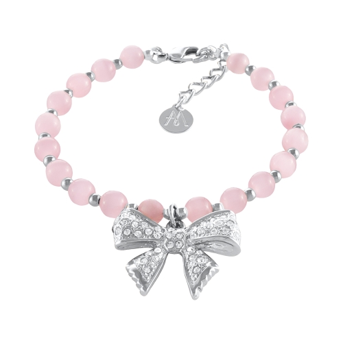 Bransoletka z różowych opali z kokardką zdobioną kryształkami Aria Princess Collection (B25/NUT/08AG) - 11.30a.jpg