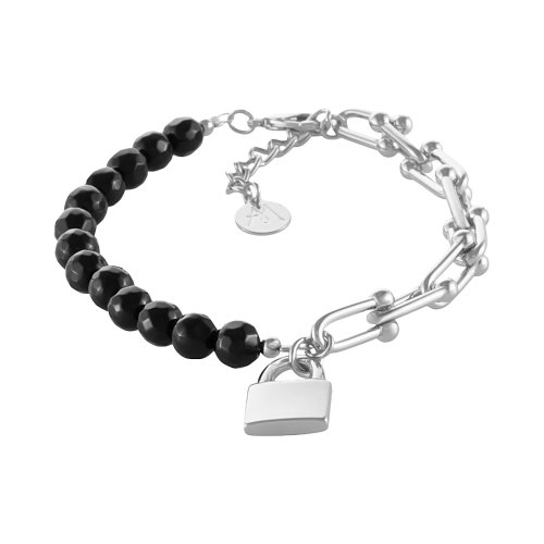 Bransoletka z onyksów i łańcucha z kłódką Aria Rockstar Collection  (B25/NUT/03AG)  - 12.37.jpg