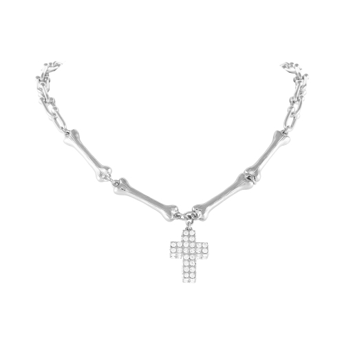 Choker z kosteczek z kryształowym krzyżykiem Aria Rockstar Collection (C25/NUT/14AG) - 12.22a.jpg