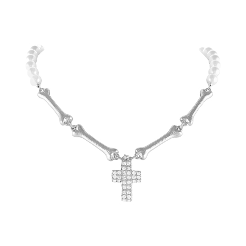 Choker z pereł i kosteczek z kryształowym krzyżykiem Aria Rockstar Collection (C25/NUT/13AG)  - 12.21a.jpg