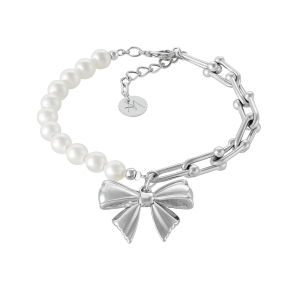 Bransoletka z pereł i łańcucha, z gładką kokardką Aria Princess Collection (B25/NUT/04AG)