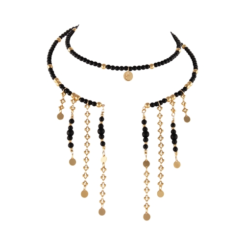Elastyczny choker z onyksów i złotych kulek, z wiszącymi łańcuszkami i plasterkami (C25/MEM/19AU) - 0039b.jpg