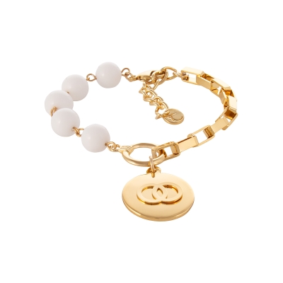 Bransoletka z agatów i łańcucha z okrągłą zawieszką z kółeczkami w środku (B25/KOR/103AU)