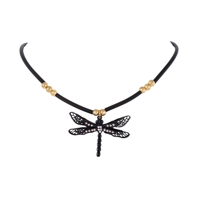 Kauczukowy choker z ważką z kolekcji zdobioną kryształkami Preciosa (C21/LAT/80KOL)