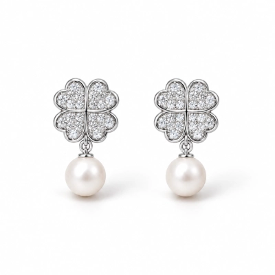 Kolczyki koniczynki z perełkami kolekcja Afrodyta Pearls Klaudia Nieścior (P25/KN/14AG)
