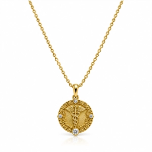 Amulet Zdrowia zdobiony białymi kryształkami Preciosa (C26/TAL/35AU)