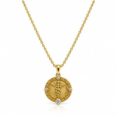 Amulet Zdrowia zdobiony białymi kryształkami Preciosa (C26/TAL/35AU)