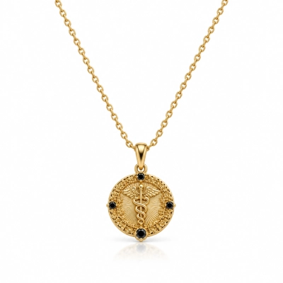 Amulet Zdrowia zdobiony czarnymi kryształkami Preciosa (C26/TAL/35/1AU)