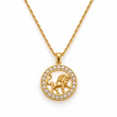 Naszyjnik ze znakiem zodiaku Lew zdobionym kryształkami Preciosa (C26/TAL/31/7AU)
