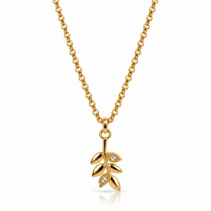 Naszyjnik z zawieszką w kształcie listka zdobioną kryształkami Preciosa (C15/LEF/03AU)