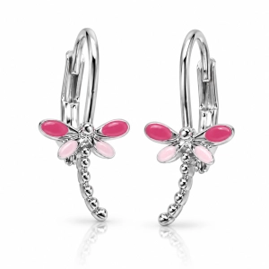 Pink dragonfly earrings (P13274AG-E209)